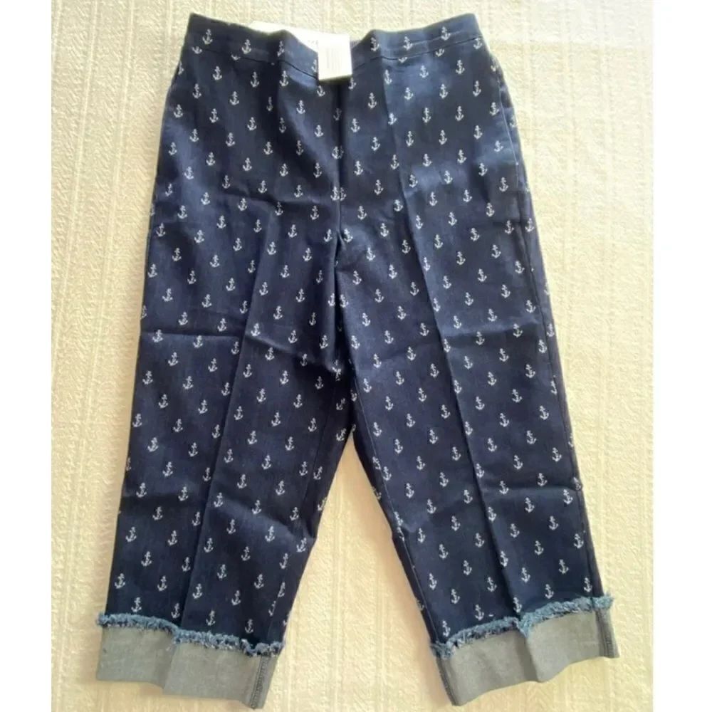 ALFRED DUNNER Womens 8 Petite Anchor Denim Capris